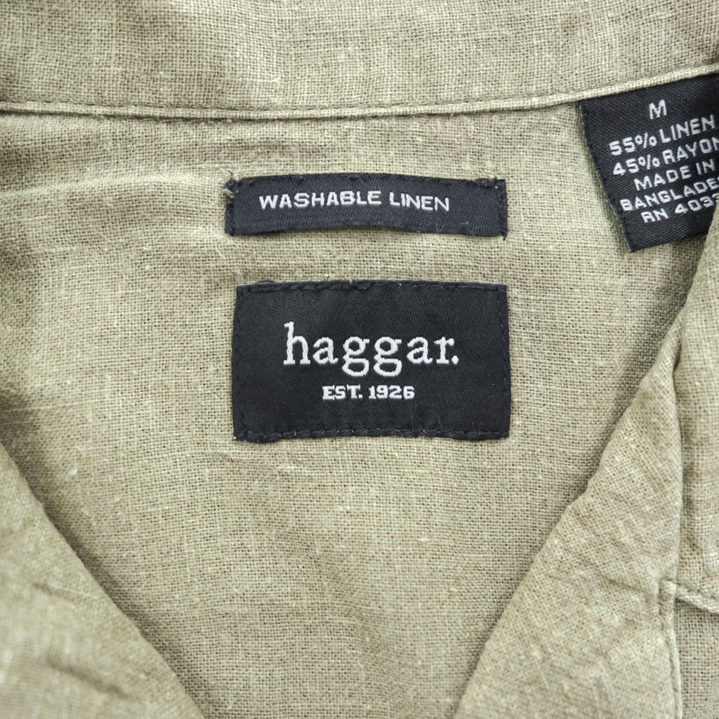 haggar 90年代 ヴィンテージ リネン オープンカラー 半袖シャツ M カーキ グリーン WASHABLE LINEN 開襟 レーヨン 麻