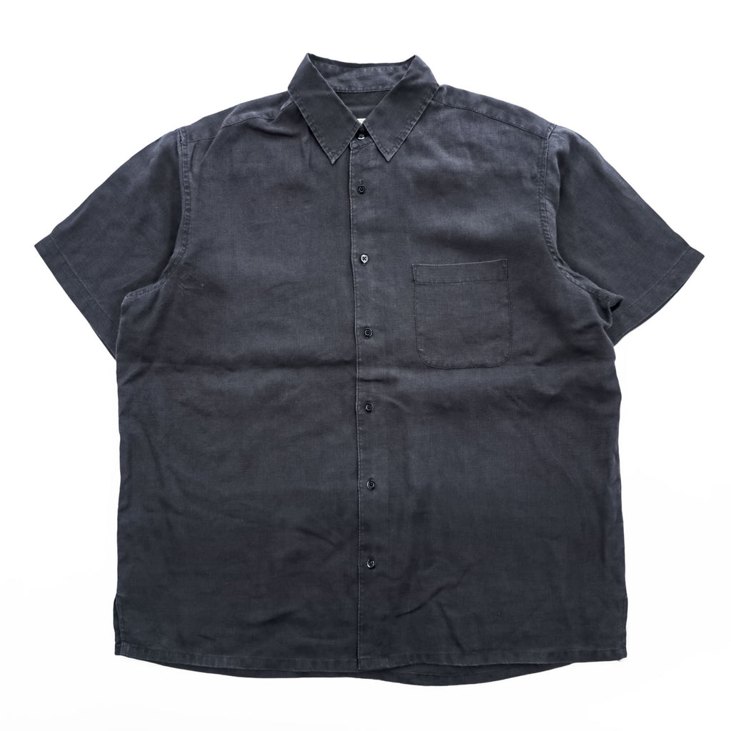 LINEA UOMO リネン100% 半袖シャツ XL ブラック 麻 ボックスシルエット 胸ポケット