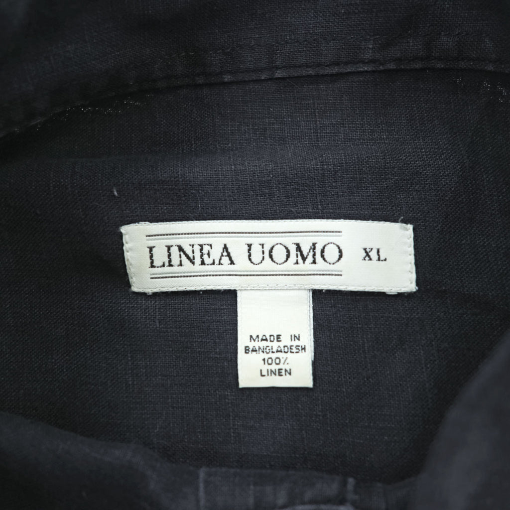 LINEA UOMO リネン100% 半袖シャツ XL ブラック 麻 ボックスシルエット 胸ポケット