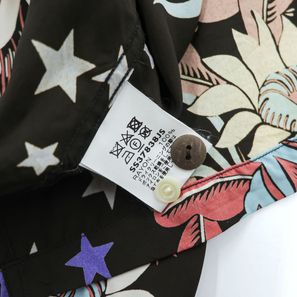 Sun Surf SS33325 Night Blooming Cereus Rayon Hawaiian Aloha Shirt Black Stars Moon Floral Made in Japan M