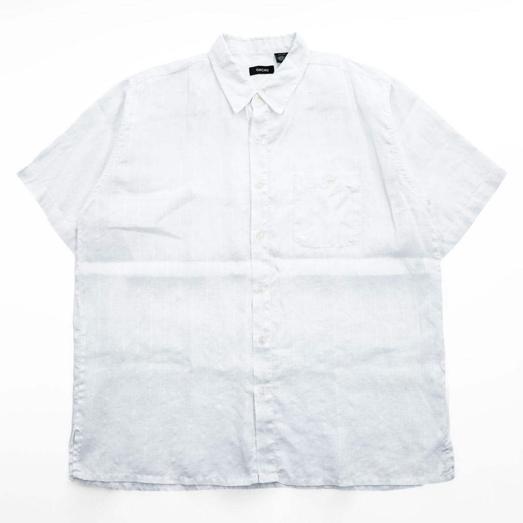 GACHU 100% Linen Short Sleeve Button Up Shirt White Chest Pocket Men’s XL