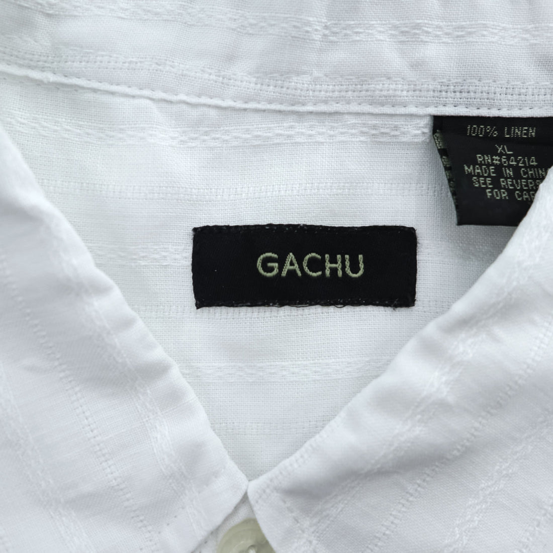 GACHU 100% Linen Short Sleeve Button Up Shirt White Chest Pocket Men’s XL