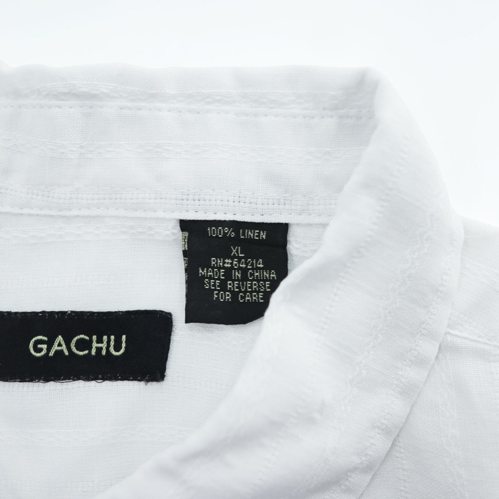 GACHU 100% Linen Short Sleeve Button Up Shirt White Chest Pocket Men’s XL