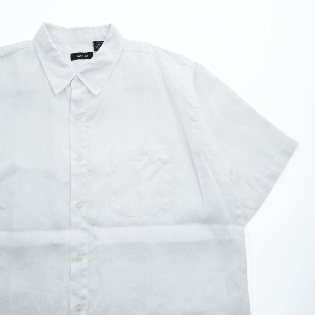 GACHU 100% Linen Short Sleeve Button Up Shirt White Chest Pocket Men’s XL