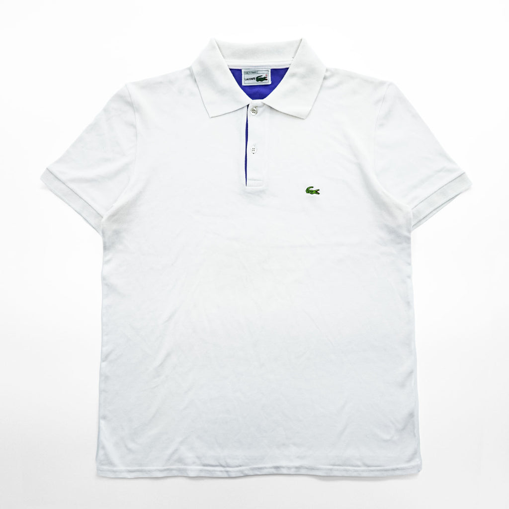 Vintage Lacoste Made in France White Purple Contrast Pique Polo Shirt Crocodile Logo French Lacoste