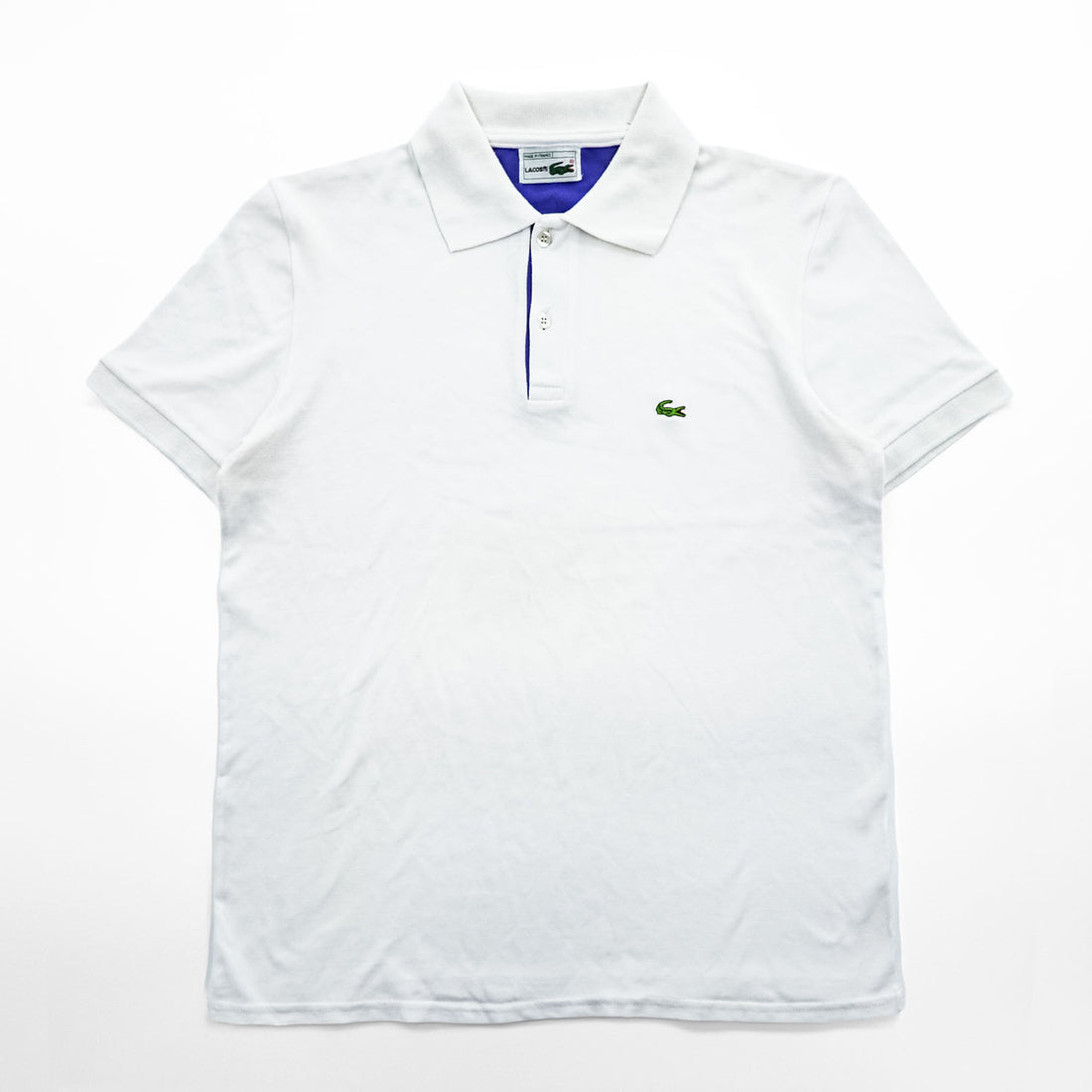 Vintage Lacoste Made in France White Purple Contrast Pique Polo Shirt Crocodile Logo French Lacoste