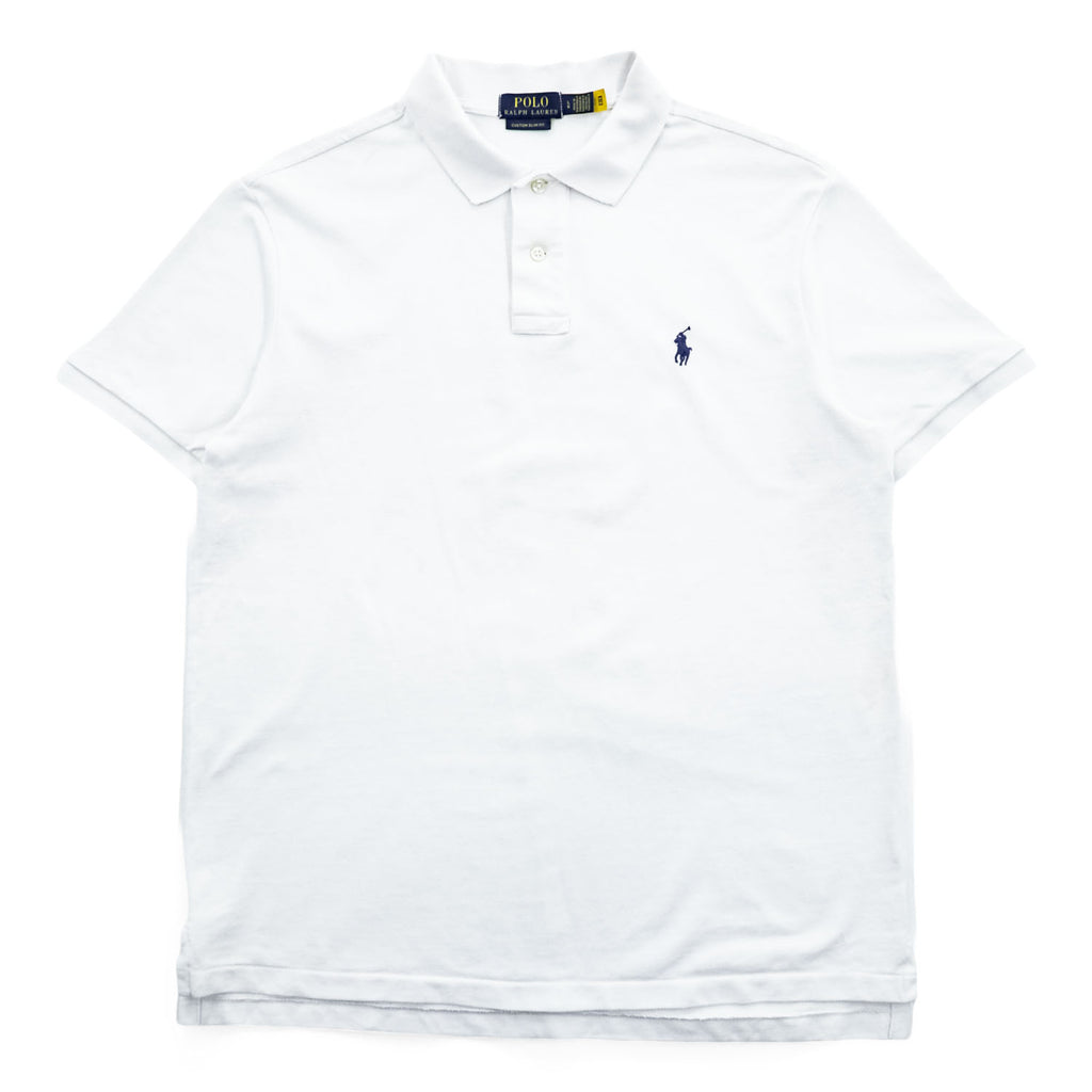 Polo Ralph Lauren ポロシャツ L ホワイト スモールポニー ロゴ 刺繍 CUSTOM SLIM FIT 鹿の子