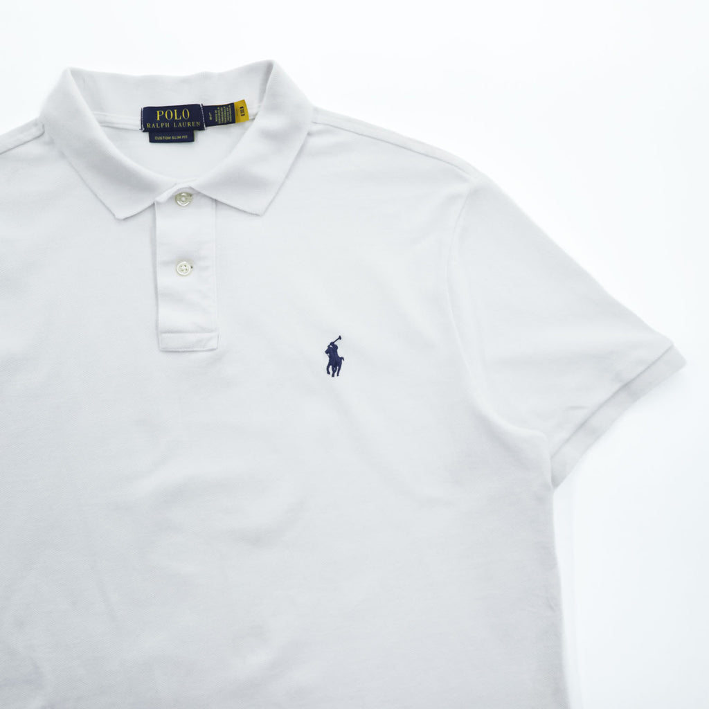 Polo Ralph Lauren ポロシャツ L ホワイト スモールポニー ロゴ 刺繍 CUSTOM SLIM FIT 鹿の子