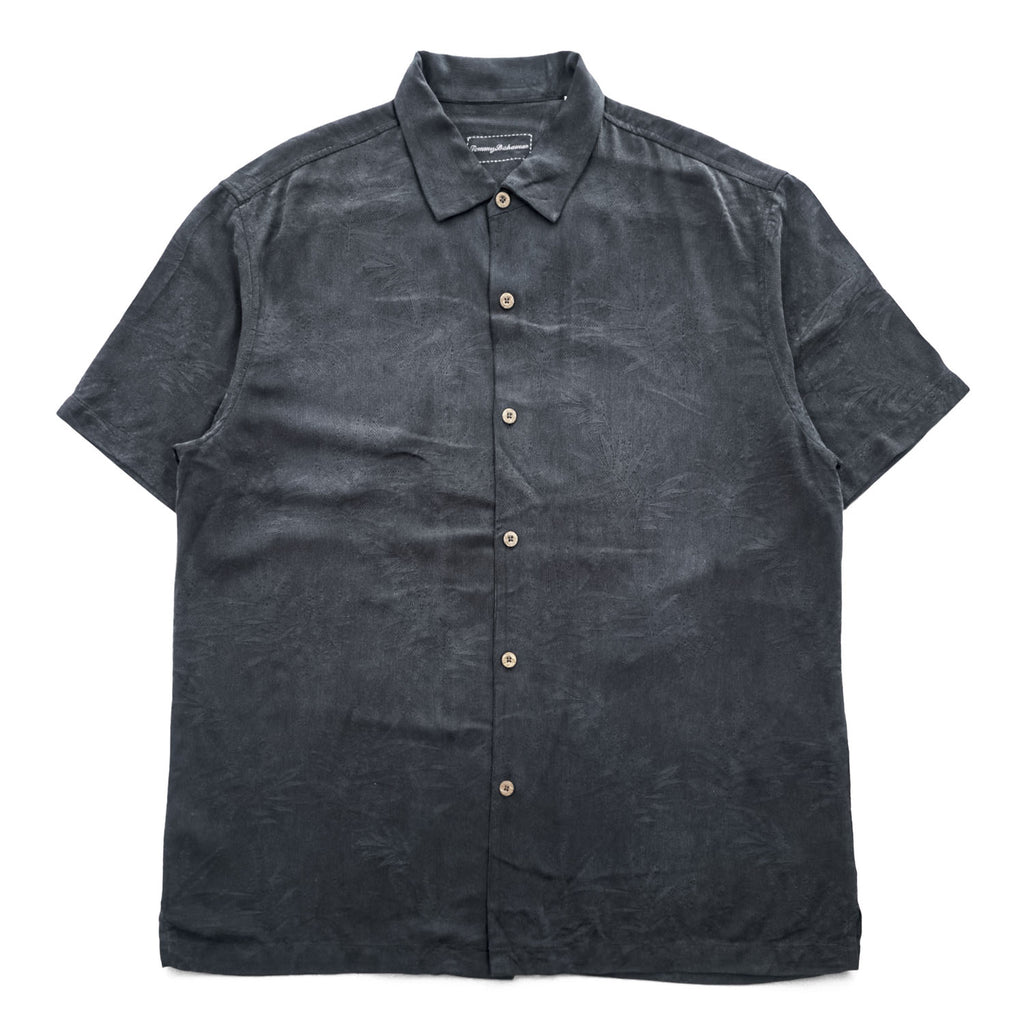 TOMMY BAHAMA アロハシャツ 100%シルク 半袖シャツ XL ブラック ボタニカル ジャガード