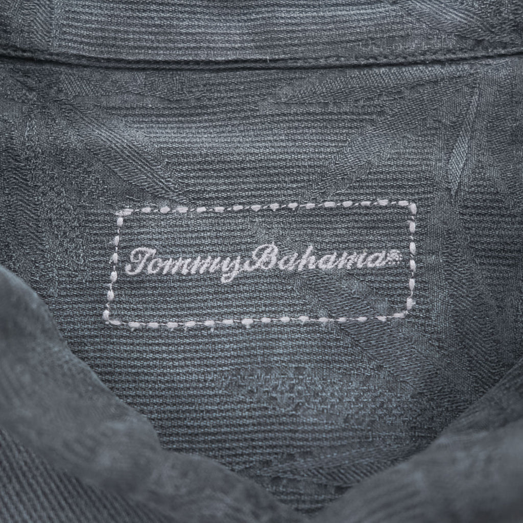 TOMMY BAHAMA アロハシャツ 100%シルク 半袖シャツ XL ブラック ボタニカル ジャガード
