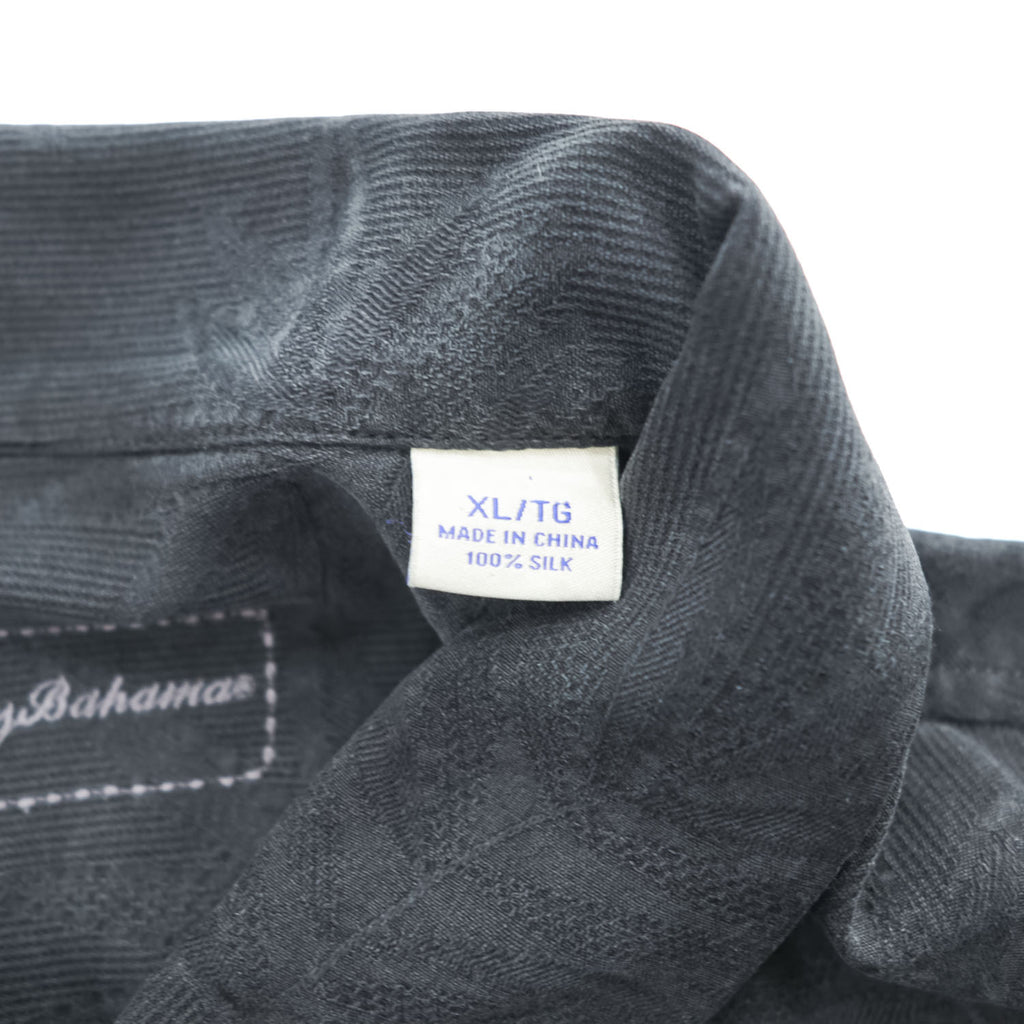 TOMMY BAHAMA アロハシャツ 100%シルク 半袖シャツ XL ブラック ボタニカル ジャガード