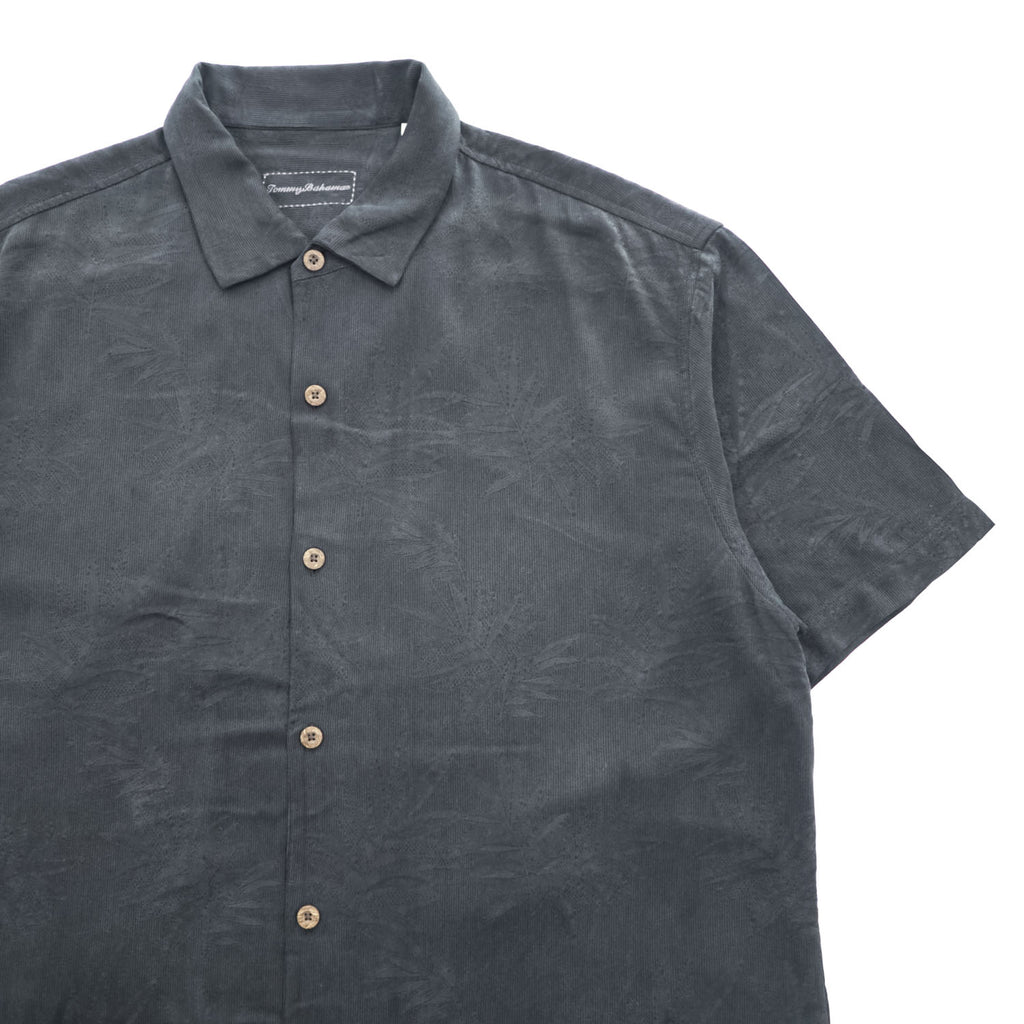 TOMMY BAHAMA アロハシャツ 100%シルク 半袖シャツ XL ブラック ボタニカル ジャガード