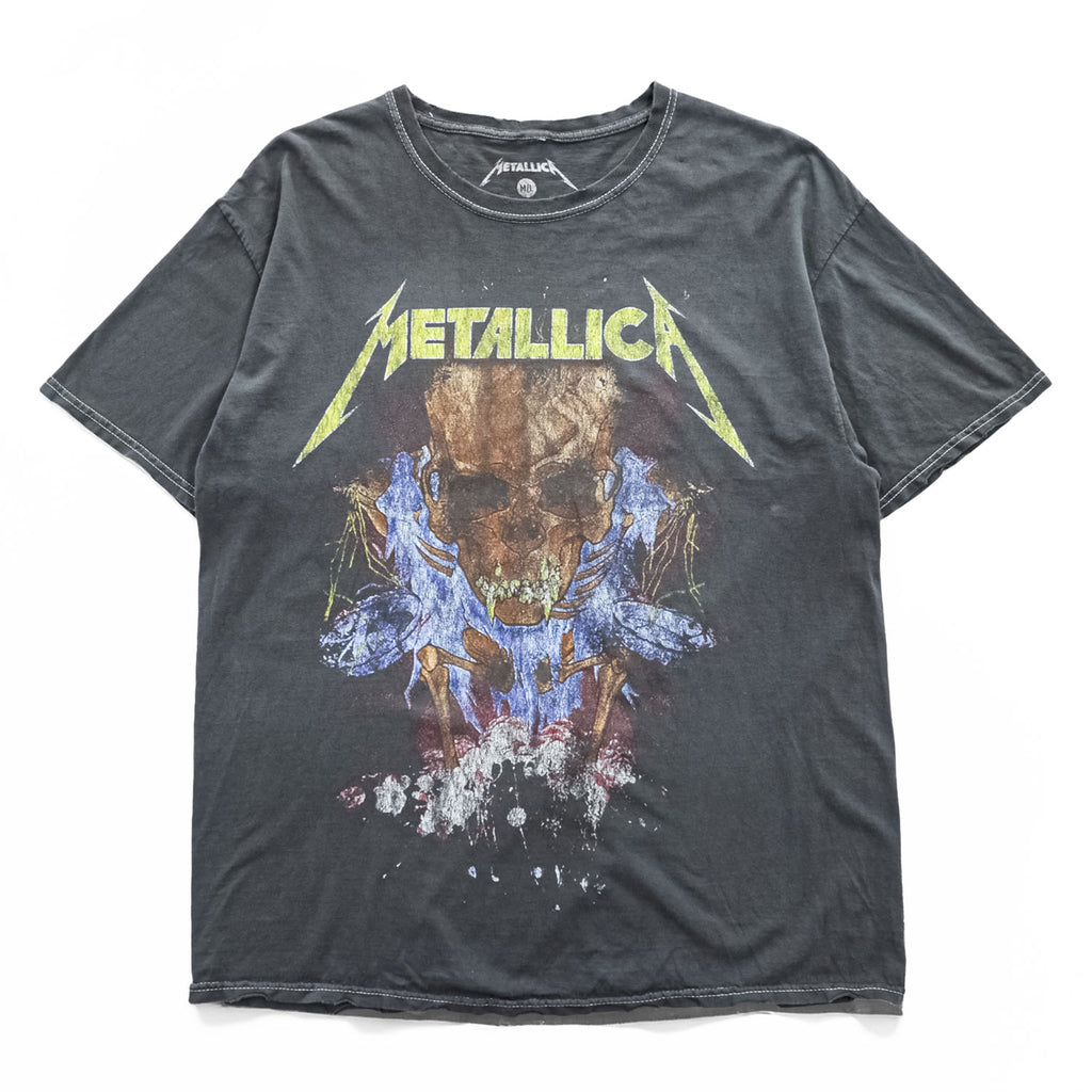 METALLICA メタリカ ロック バンド Tシャツ L グレー フェード Pushead パスヘッド Flaming Skull Flowers