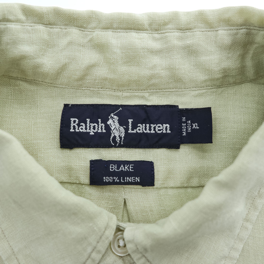Ralph Lauren 90年代 ヴィンテージ BLAKE リネン100% 半袖シャツ XL ベージュ 麻 スモールポニー ロゴ 刺繍