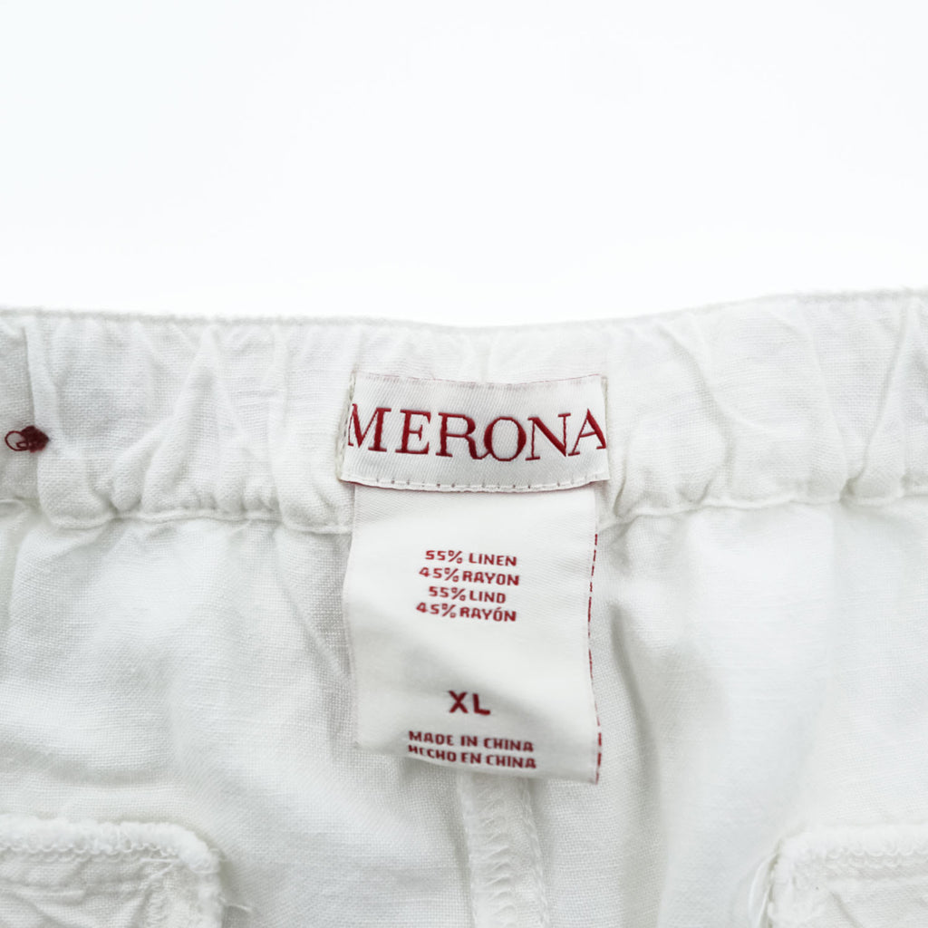 MERONA リネンレーヨン ワイドイージーパンツ XL ホワイト 麻 リゾートパンツ