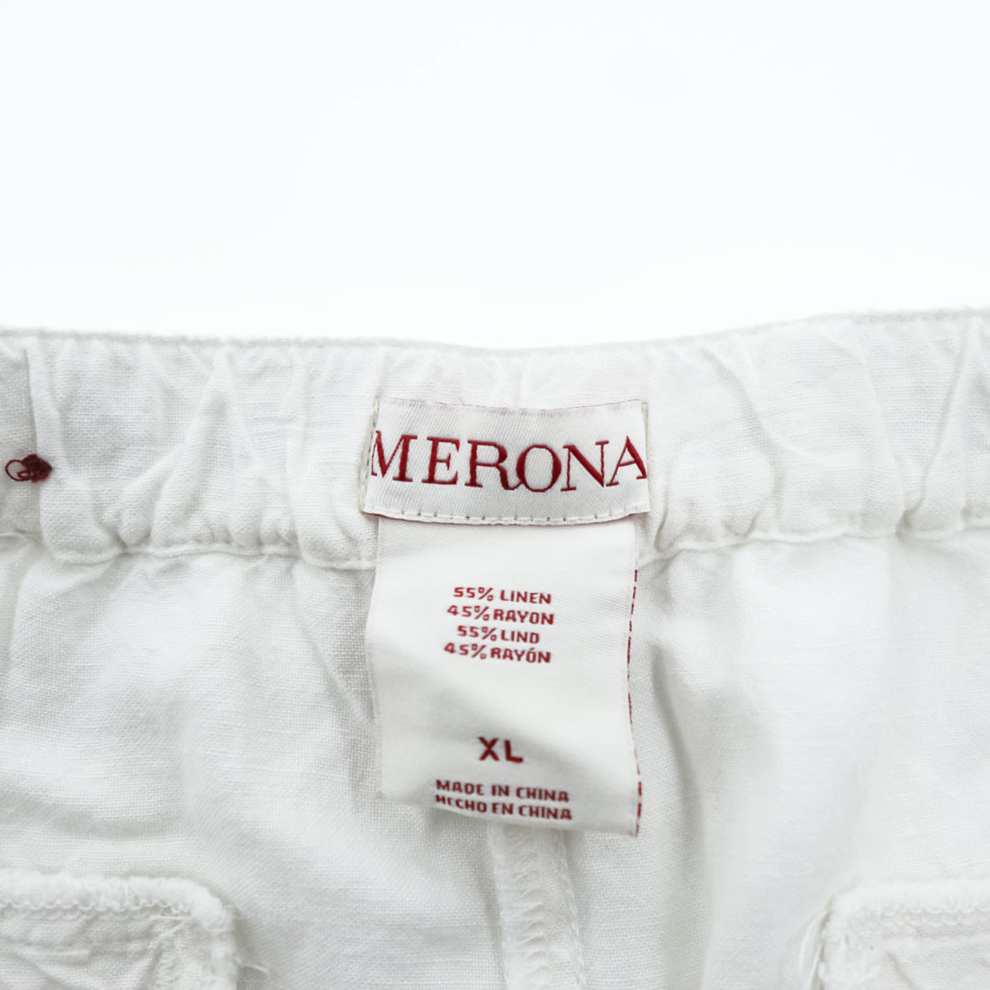 MERONA リネンレーヨン ワイドイージーパンツ XL ホワイト 麻 リゾートパンツ