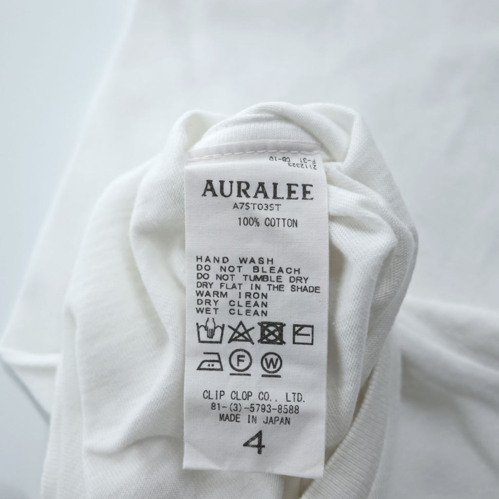 AURALEE 日本製 シームレス 五分袖 Tシャツ SEAMLESS CREW NECK HALF SLEEVE TEE 4 ホワイト A7ST03ST