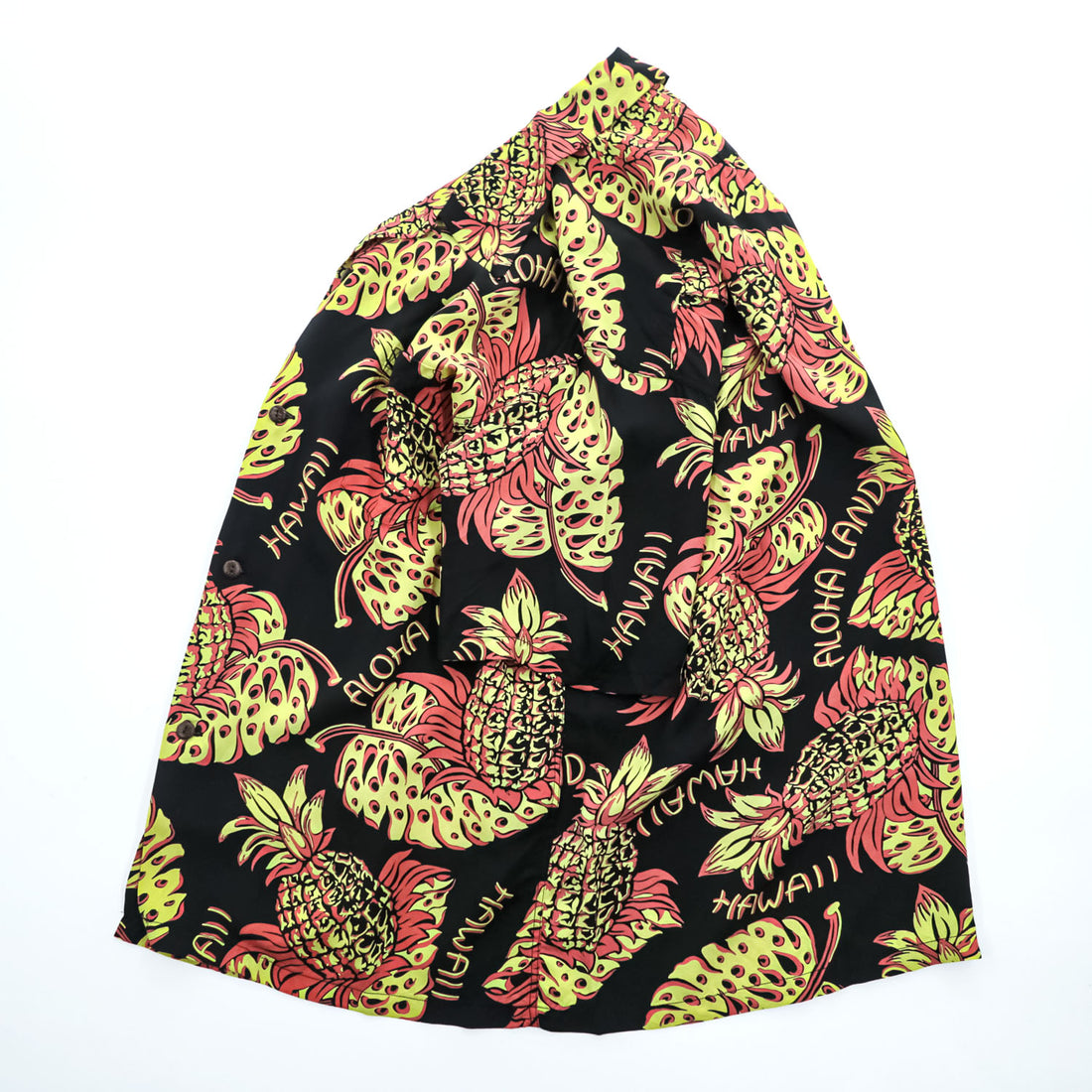 SUN SURF 日本製 アロハシャツ 半袖 オープンカラーシャツ XL ブラック 総柄 THE PINEAPPLE ISLAND 1940's KIHIKIHI SPORTSWEAR 開襟 SS39015