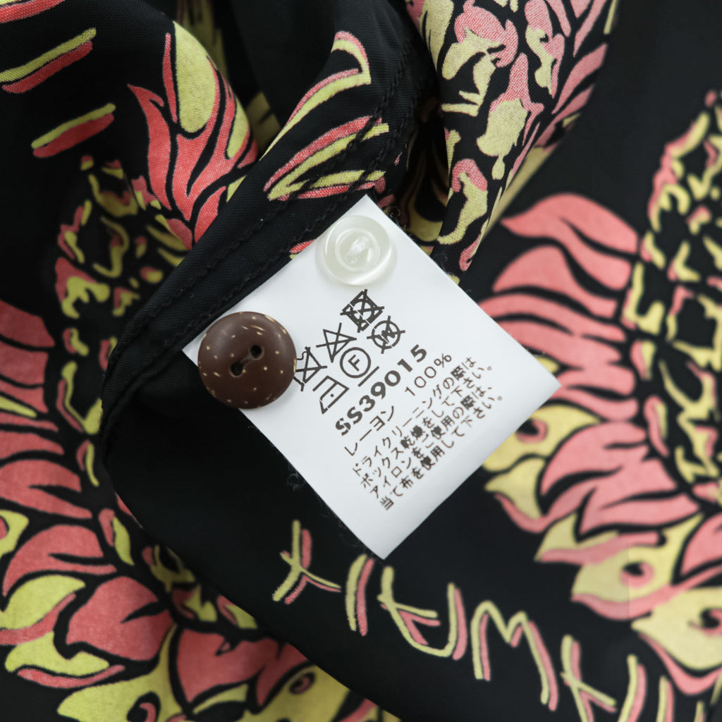 SUN SURF 日本製 アロハシャツ 半袖 オープンカラーシャツ XL ブラック 総柄 THE PINEAPPLE ISLAND 1940's KIHIKIHI SPORTSWEAR 開襟 SS39015