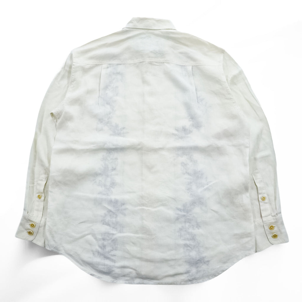 Tommy Bahama リネン100% 長袖 アロハシャツ L ホワイト ブルー 刺繍 パームツリー