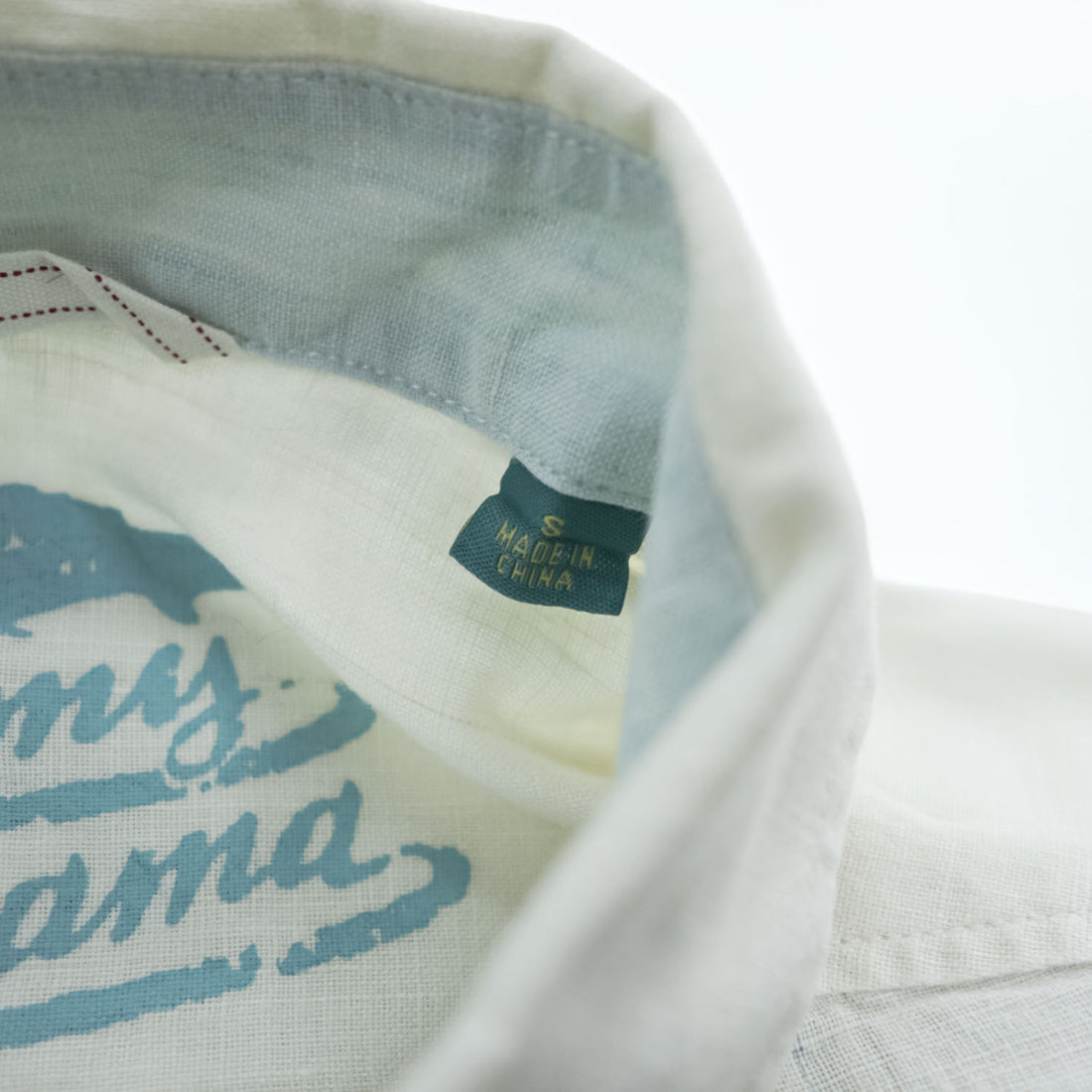 Tommy Bahama リネン100% 長袖 アロハシャツ L ホワイト ブルー 刺繍 パームツリー