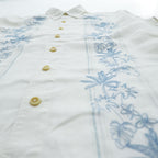 Tommy Bahama リネン100% 長袖 アロハシャツ L ホワイト ブルー 刺繍 パームツリー