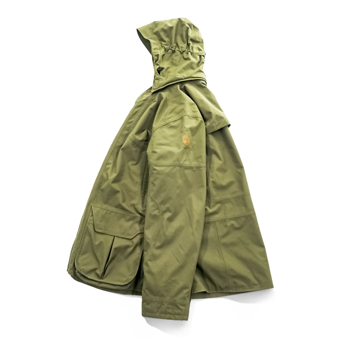 Eddie Bauer マウンテンパーカー レインジャケット L グリーン 防水 ドローコード フード着脱式 ダブルジップ WEATHER EDGE 102