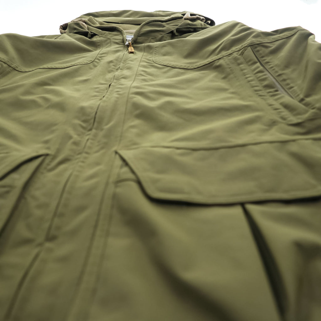 Eddie Bauer マウンテンパーカー レインジャケット L グリーン 防水 ドローコード フード着脱式 ダブルジップ WEATHER EDGE 102
