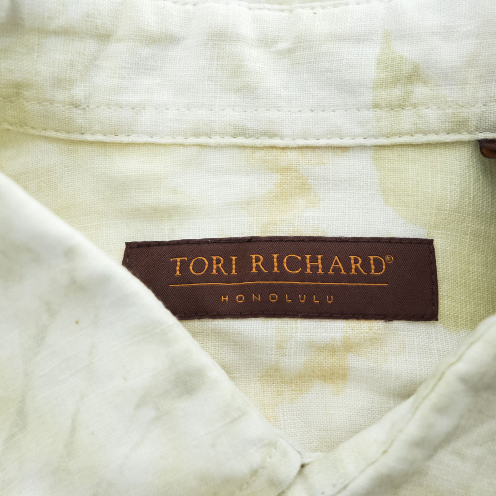 TORI RICHARD 90年代 ヴィンテージ リネン100% 長袖 シャツ L ホワイト ベージュ 麻 花柄