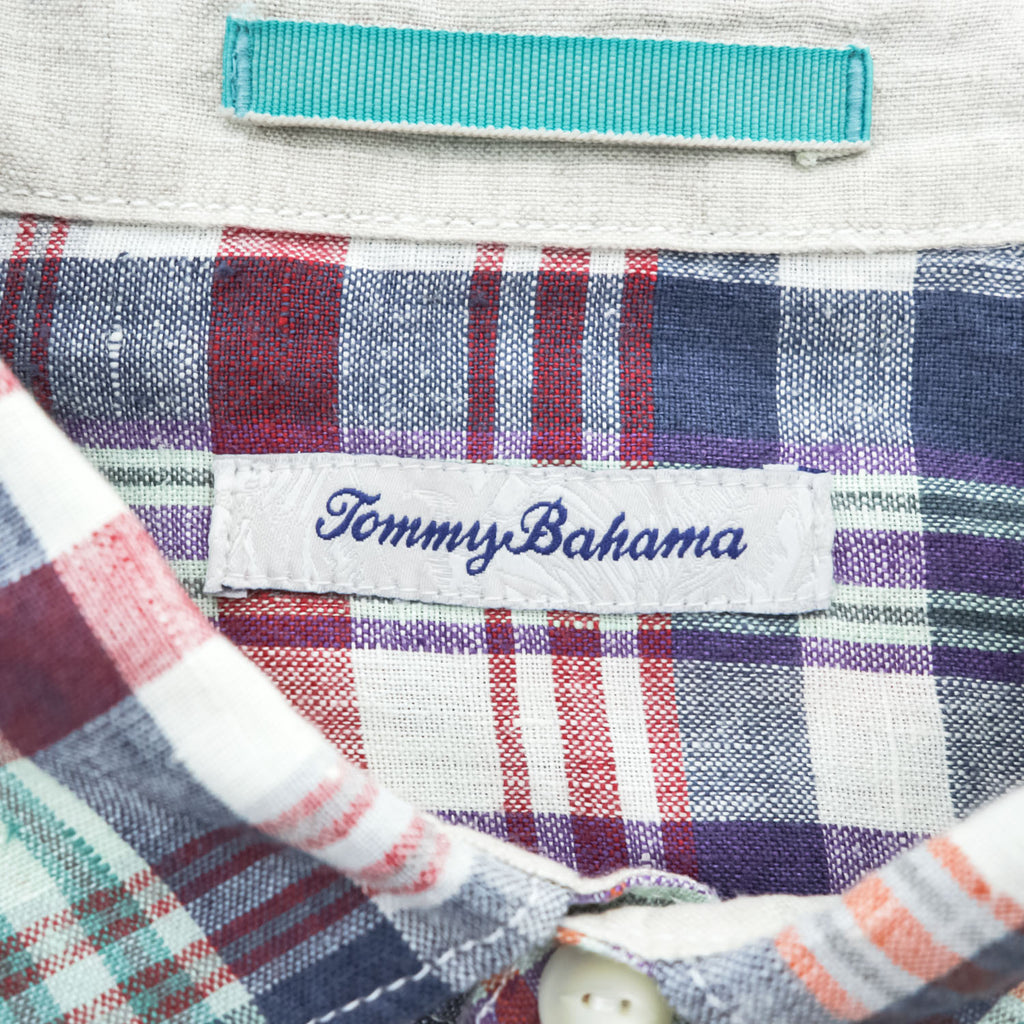 Tommy Bahama リネン100% 長袖 シャツ L マドラスチェック 麻 マルチカラー インド製