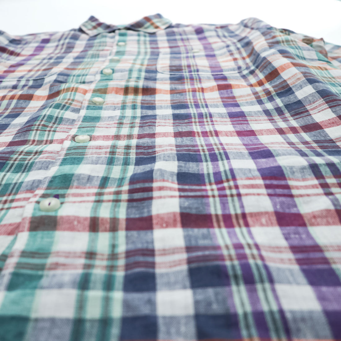 Tommy Bahama リネン100% 長袖 シャツ L マドラスチェック 麻 マルチカラー インド製