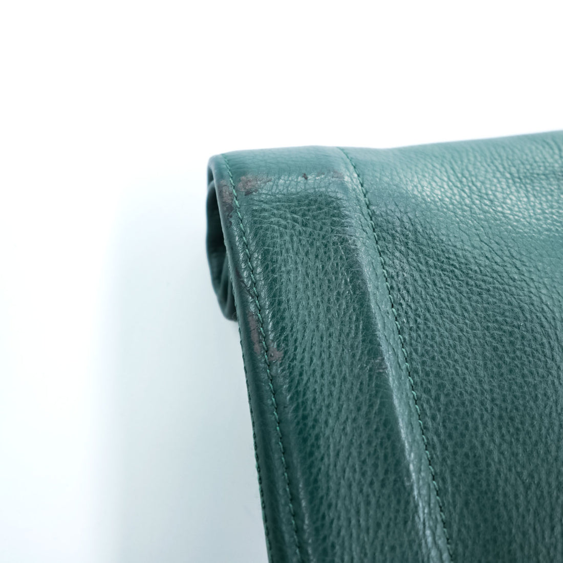 ED ROBERT JUDSON PARCEL Roll Top Clutch Bag Green Pebbled Leather 2010s