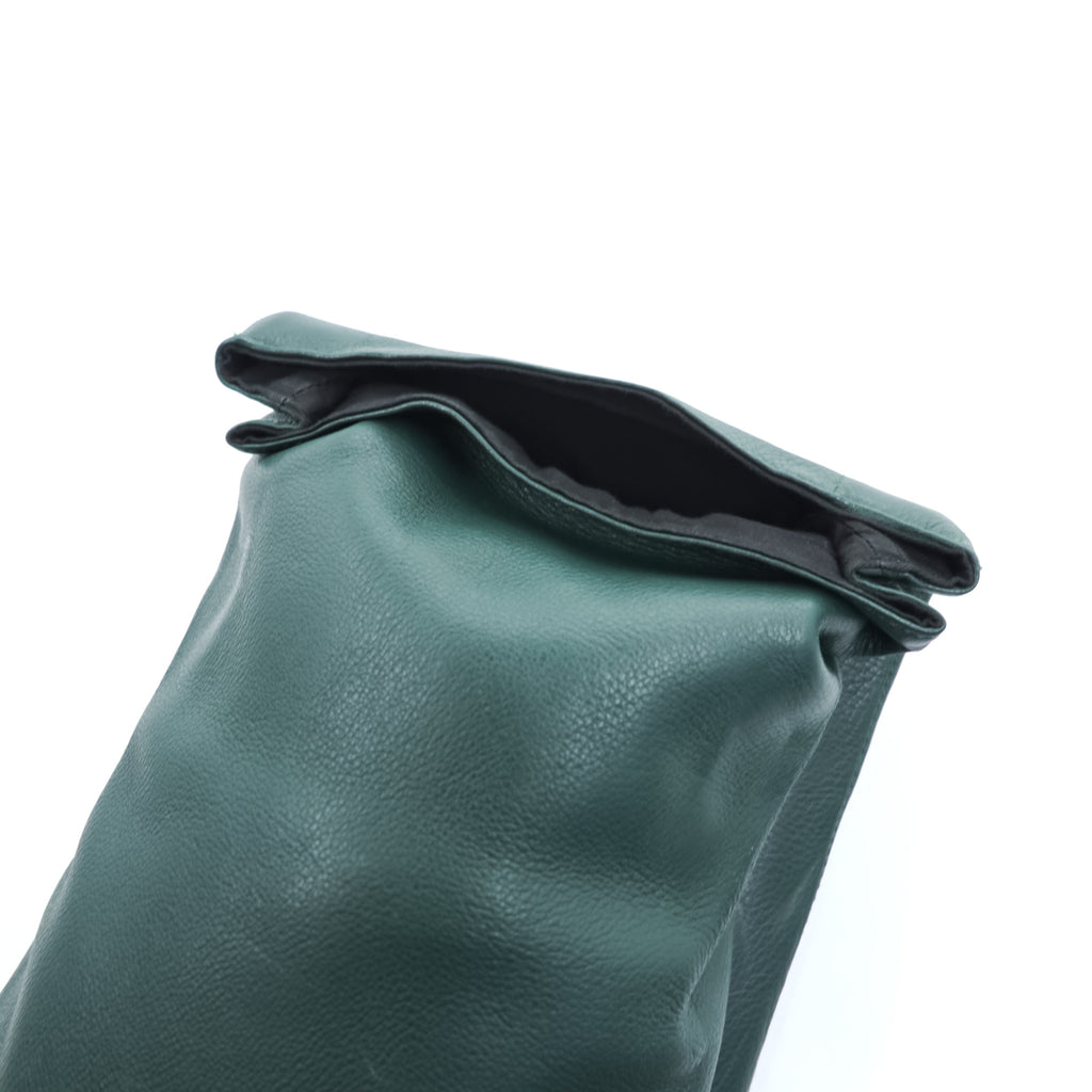 ED ROBERT JUDSON PARCEL Roll Top Clutch Bag Green Pebbled Leather 2010s