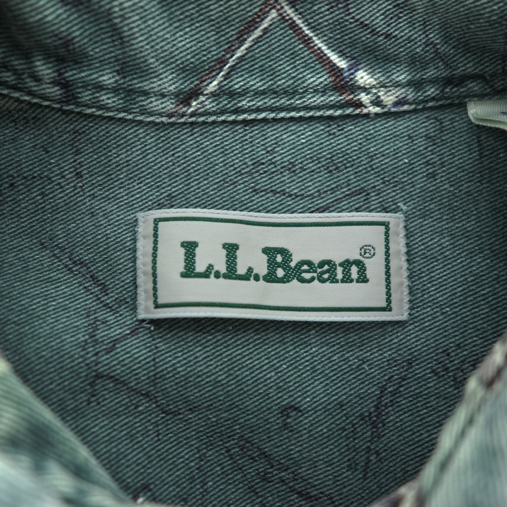 L.L.Bean 90年代 USA製 ヴィンテージ 長袖 ボタンダウンシャツ M カーキ グリーン 総柄 U697