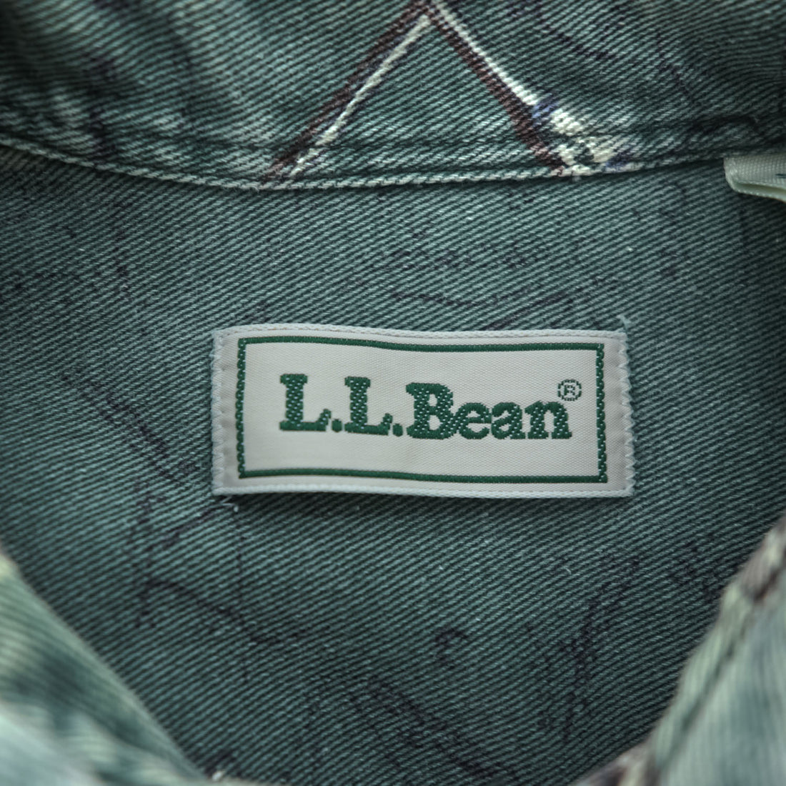 L.L.Bean 90年代 USA製 ヴィンテージ 長袖 ボタンダウンシャツ M カーキ グリーン 総柄 U697