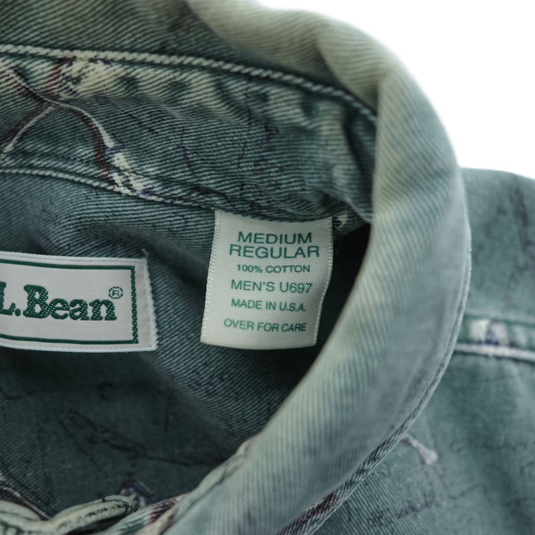 L.L.Bean 90年代 USA製 ヴィンテージ 長袖 ボタンダウンシャツ M カーキ グリーン 総柄 U697