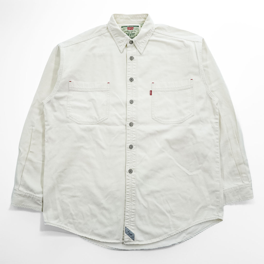 Levi's 90年代 ヴィンテージ 長袖 ホワイトデニム ワークシャツ L メタルボタン ダブルポケット