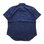 Ralph Lauren 90年代 ヴィンテージ リネン100% 半袖シャツ L ネイビー 麻 スモールポニー ロゴ 刺繍 CLASSIC FIT ボタンダウン