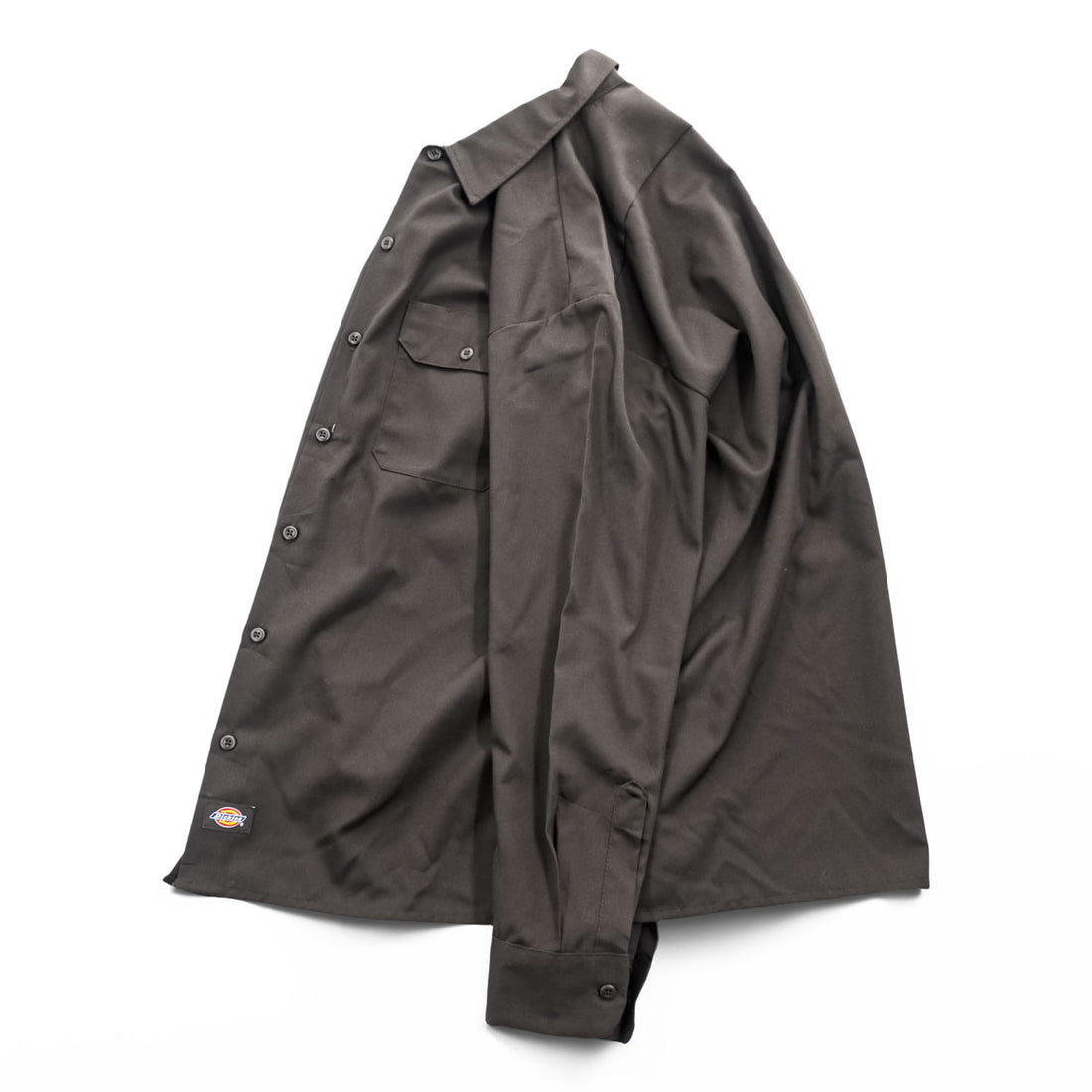 Dickies 長袖 ワークシャツ L ブラウン ボックスシルエット 胸ポケット 574DB