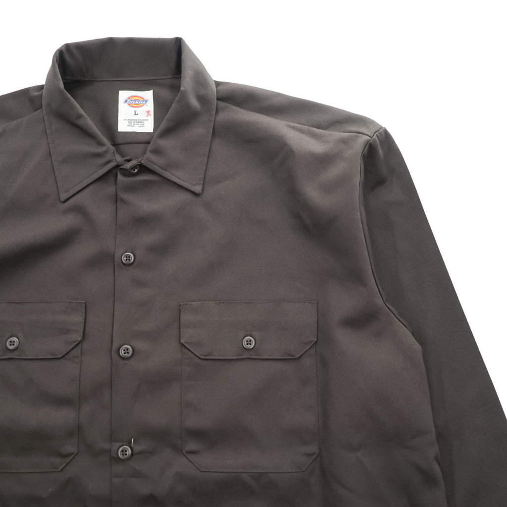 Dickies 長袖 ワークシャツ L ブラウン ボックスシルエット 胸ポケット 574DB