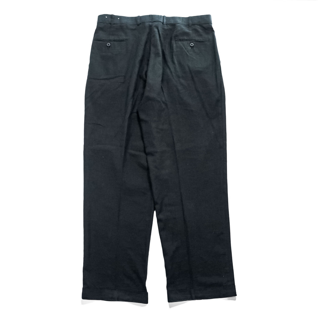 The SAVILE ROW Company リネン レーヨン ワイド 2タック スラックス パンツ L ブラック 麻 プリーツ ダブルカフス
