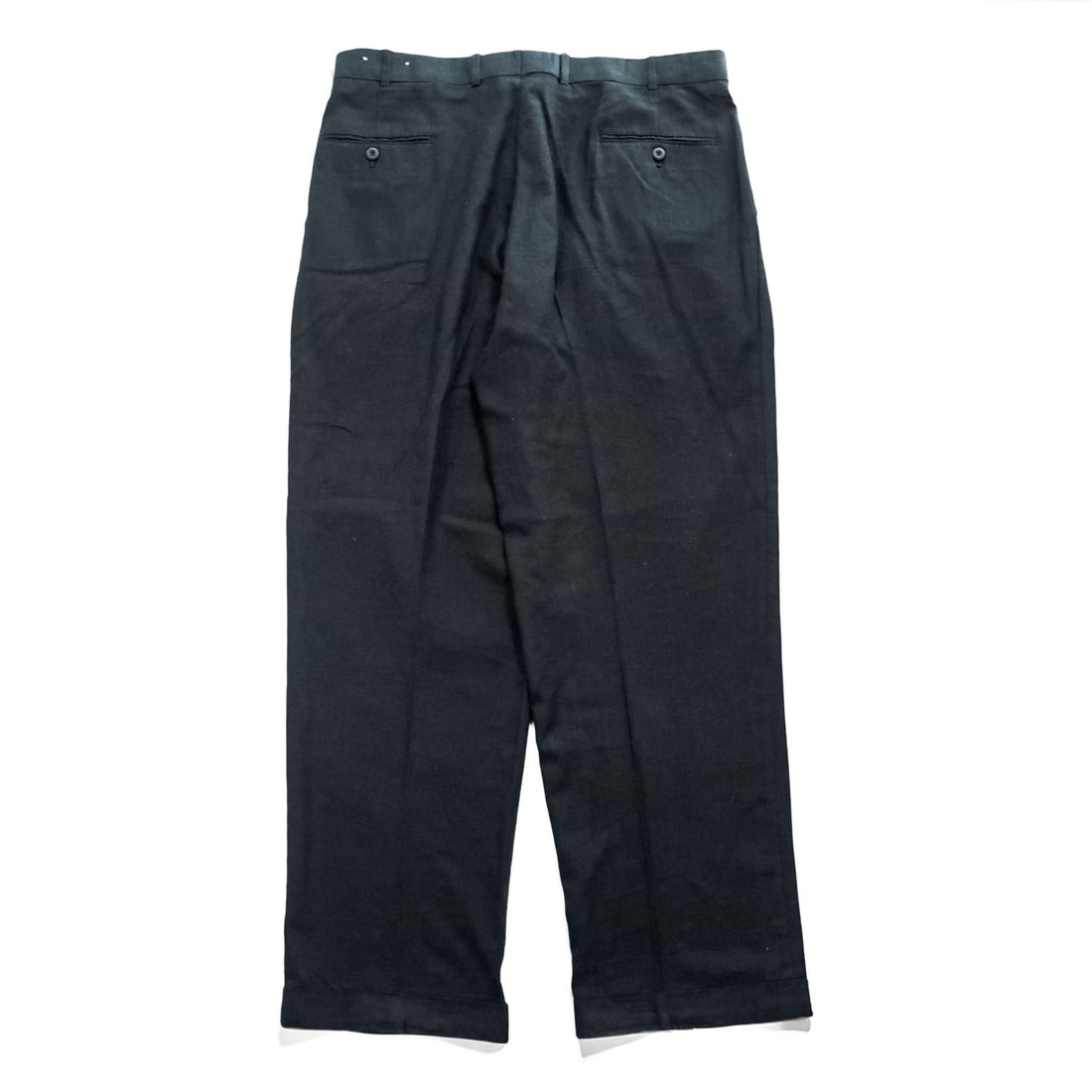 The SAVILE ROW Company リネン レーヨン ワイド 2タック スラックス パンツ L ブラック 麻 プリーツ ダブルカフス