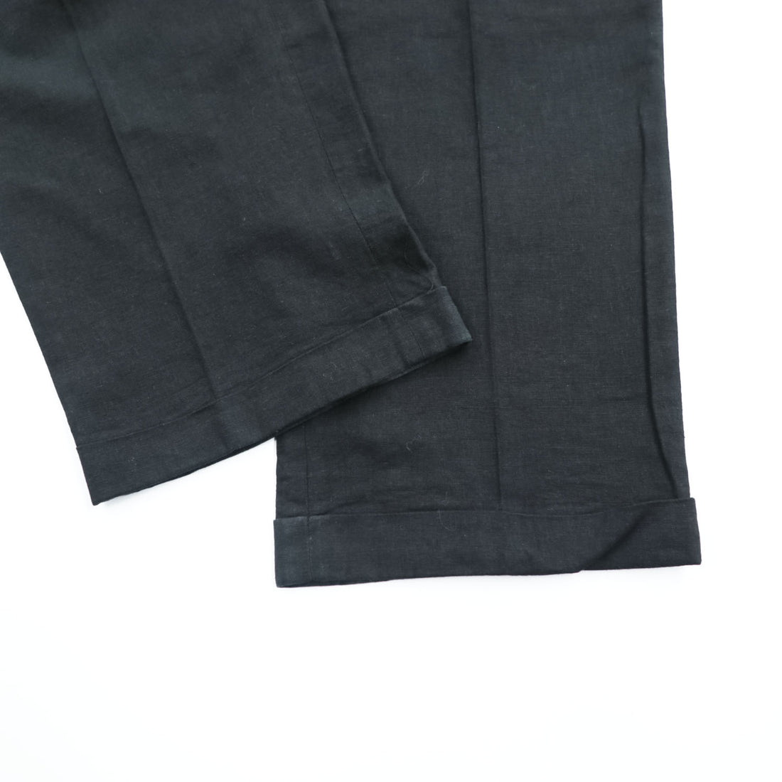 The SAVILE ROW Company リネン レーヨン ワイド 2タック スラックス パンツ L ブラック 麻 プリーツ ダブルカフス
