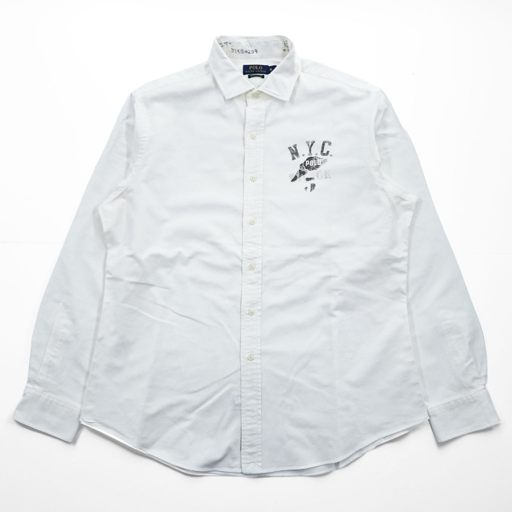 Polo Ralph Lauren 長袖 オックスフォード シャツ XL ホワイト ストレッチ STRETCH OXFORD ウイングフット NYCグラフィック ステンシル