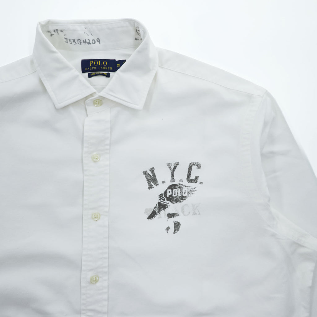 Polo Ralph Lauren 長袖 オックスフォード シャツ XL ホワイト ストレッチ STRETCH OXFORD ウイングフット NYCグラフィック ステンシル