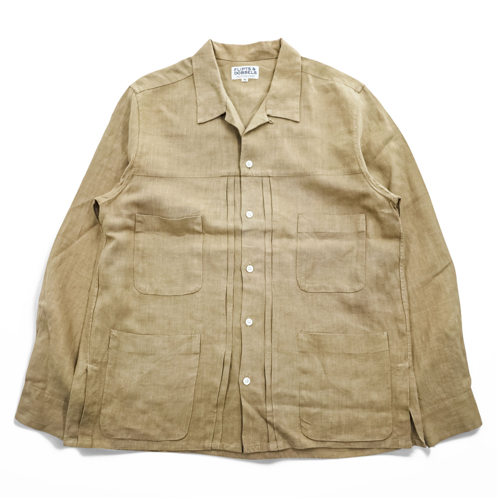 FLIPTS & DOBBELS オープンカラー リネン シャツジャケット M ベージュ 日本製 Strato / Silver＆Gold 取扱い