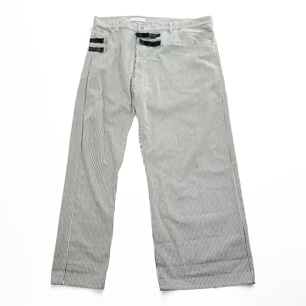 FACETASM 日本製 アシンメトリー ワイドパンツ BIG&SLIM ヒッコリー XL グレー ホワイト ストライプZUK-5030-03