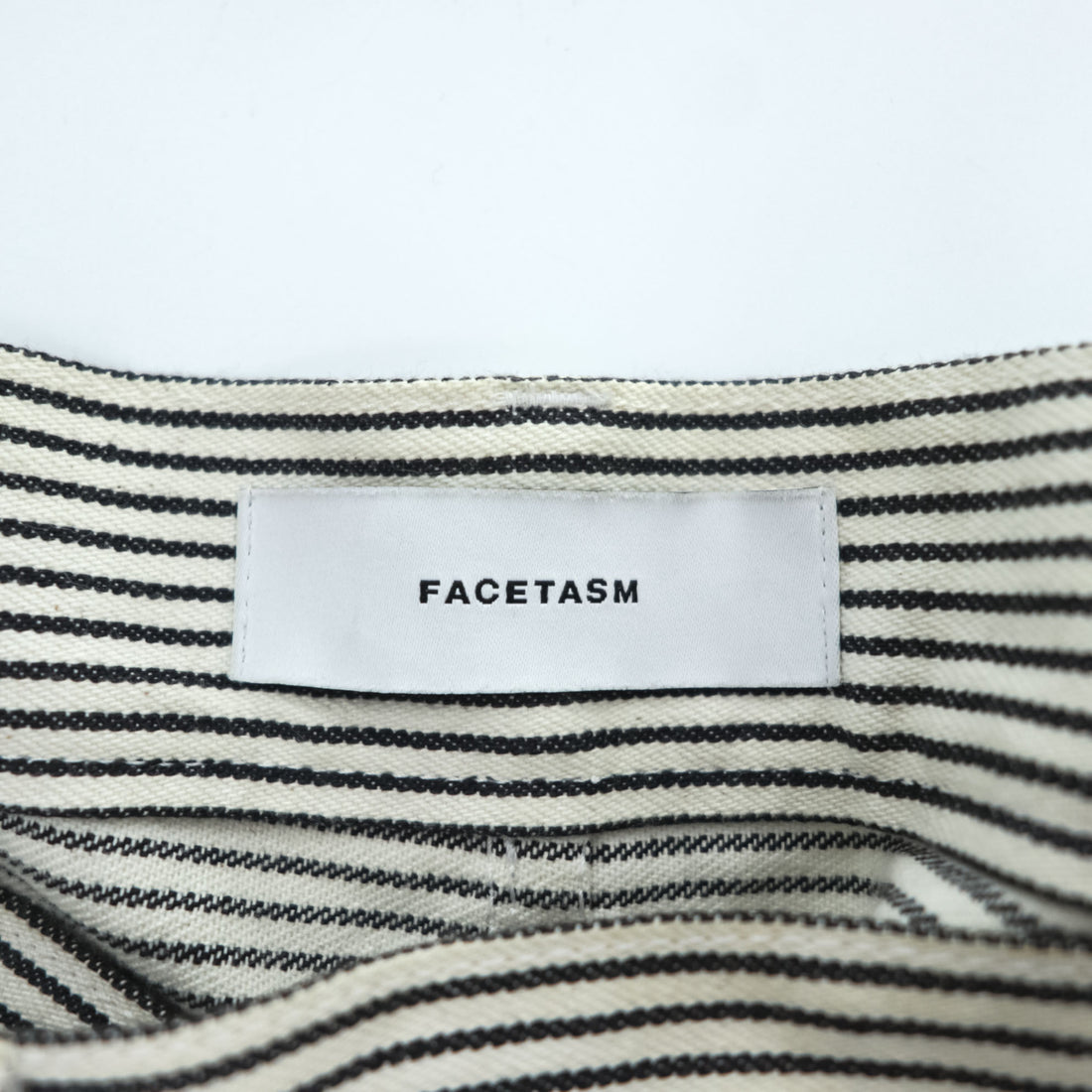 FACETASM 日本製 アシンメトリー ワイドパンツ BIG&SLIM ヒッコリー XL グレー ホワイト ストライプZUK-5030-03