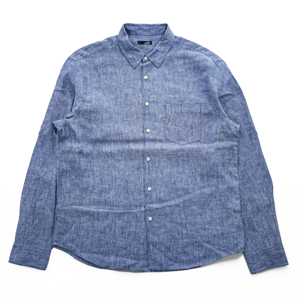 John Adams 100% Linen Blue Chambray Long Sleeve Roll-Tab Shirt Men's L 8704.850