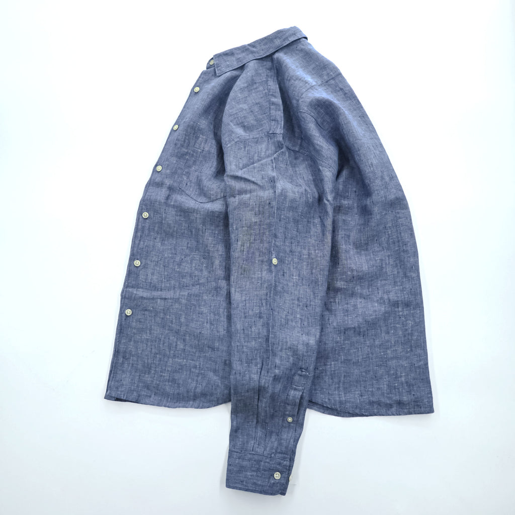 John Adams 100% Linen Blue Chambray Long Sleeve Roll-Tab Shirt Men's L 8704.850
